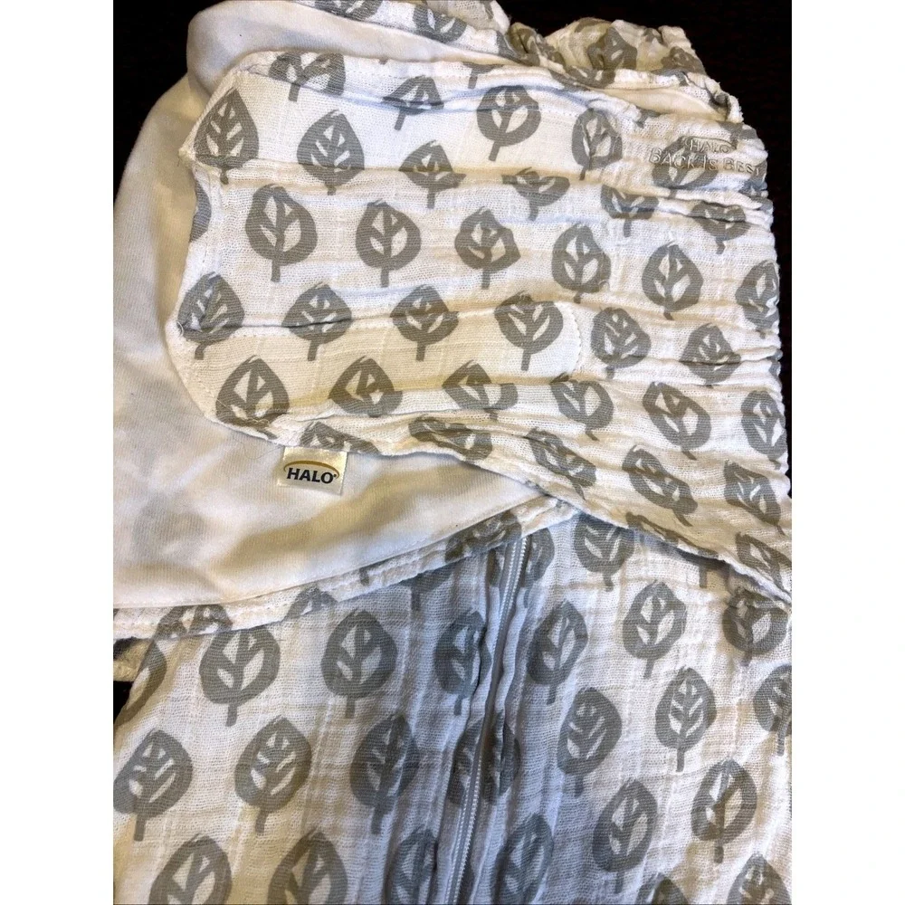 Lot of 2 HALO SleepSack Swaddle Small 3-6 Months Gray Leaves Blue Elephants Used